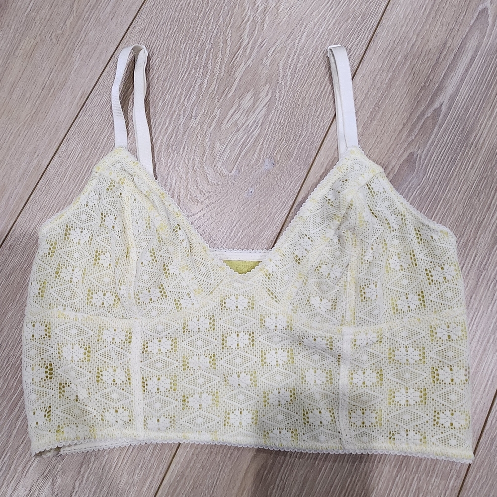 Free People Intimately Rainbow Galloon Lace Bralette M Chartreuse Green
